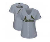 Women St. Louis Cardinals #4 Yadier Molina Grey 2018 Memorial Day Cool Base Stitched MLB Jersey