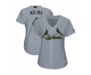 Women St. Louis Cardinals #4 Yadier Molina Grey 2018 Memorial Day Cool Base Stitched MLB Jersey