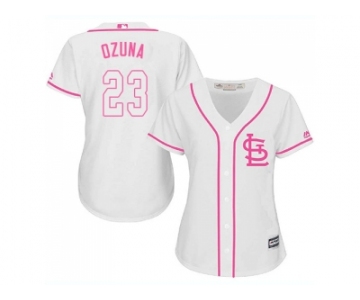 Women St.Louis Cardinals #23 Marcell Ozuna White Pink Fashion Stitched MLB Jersey