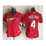 Women St.Louis Cardinals #4 Yadier Molina Red Alternate Stitched Baseball Jersey