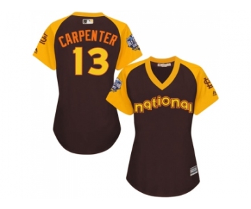 Women's Majestic St. Louis Cardinals #13 Matt Carpenter Authentic Brown 2016 All-Star National League BP Cool Base MLB Jersey