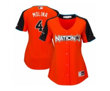 Women's Majestic St. Louis Cardinals #4 Yadier Molina Authentic Orange National League 2017 MLB All-Star MLB Jersey