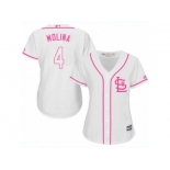 Women's Majestic St. Louis Cardinals #4 Yadier Molina Replica White Fashion MLB Jersey