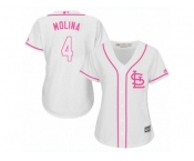 Women's Majestic St. Louis Cardinals #4 Yadier Molina Replica White Fashion MLB Jersey