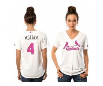 Women's St. Louis Cardinals #4 Yadier Molina White Home 2016 Mother's Day Cool Base Jersey