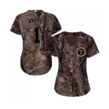 Women's Majestic Texas Rangers #1 Elvis Andrus Authentic Camo Realtree Collection Flex Base MLB Jersey