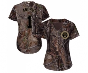 Women's Majestic Texas Rangers #1 Elvis Andrus Authentic Camo Realtree Collection Flex Base MLB Jersey