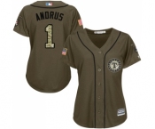 Women's Majestic Texas Rangers #1 Elvis Andrus Authentic Green Salute to Service MLB Jersey