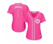 Women's Majestic Texas Rangers #1 Elvis Andrus Replica Pink Fashion Cool Base MLB Jersey