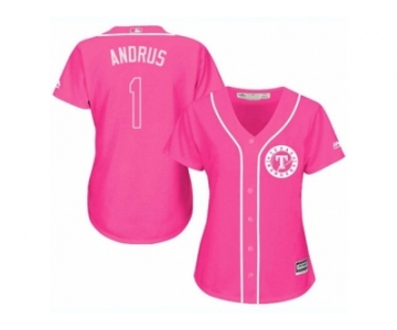 Women's Majestic Texas Rangers #1 Elvis Andrus Replica Pink Fashion Cool Base MLB Jersey