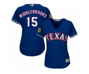 Women's Majestic Texas Rangers #15 Will Middlebrooks Authentic Royal Blue Alternate 2 Cool Base MLB Jersey