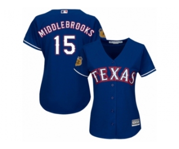 Women's Majestic Texas Rangers #15 Will Middlebrooks Authentic Royal Blue Alternate 2 Cool Base MLB Jersey