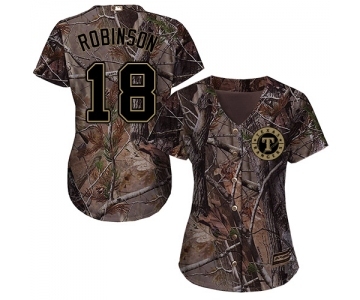 Women's Majestic Texas Rangers #18 Drew Robinson Authentic Camo Realtree Collection Flex Base MLB Jersey