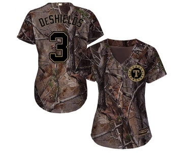 Women's Majestic Texas Rangers #3 Delino DeShields Authentic Camo Realtree Collection Flex Base MLB Jersey