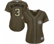 Women's Majestic Texas Rangers #3 Delino DeShields Authentic Green Salute to Service MLB Jersey