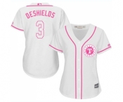 Women's Majestic Texas Rangers #3 Delino DeShields Authentic White Fashion Cool Base MLB Jersey