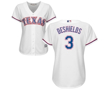 Women's Majestic Texas Rangers #3 Delino DeShields Authentic White Home Cool Base MLB Jersey