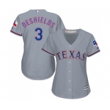 Women's Majestic Texas Rangers #3 Delino DeShields Replica Grey Road Cool Base MLB Jersey