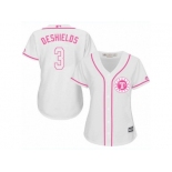 Women's Majestic Texas Rangers #3 Delino DeShields Replica White Fashion Cool Base MLB Jersey