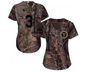 Women's Majestic Texas Rangers #3 Russell Wilson Authentic Camo Realtree Collection Flex Base MLB Jersey