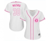 Women's Majestic Texas Rangers #30 Nomar Mazara Authentic White Fashion Cool Base MLB Jersey