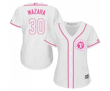 Women's Majestic Texas Rangers #30 Nomar Mazara Replica White Fashion Cool Base MLB Jersey