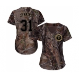 Women's Majestic Texas Rangers #31 Ferguson Jenkins Authentic Camo Realtree Collection Flex Base MLB Jersey