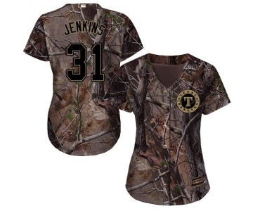 Women's Majestic Texas Rangers #31 Ferguson Jenkins Authentic Camo Realtree Collection Flex Base MLB Jersey