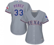 Women's Majestic Texas Rangers #33 Martin Perez Replica Grey Road Cool Base MLB Jersey