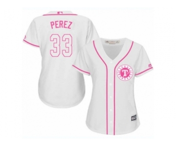 Women's Majestic Texas Rangers #33 Martin Perez Replica White Fashion Cool Base MLB