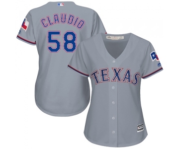 Women's Majestic Texas Rangers #58 Alex Claudio Replica Grey Road Cool Base MLB Jersey