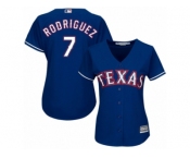 Women's Majestic Texas Rangers #7 Ivan Rodriguez Authentic Royal Blue Alternate 2 Cool Base MLB Jersey