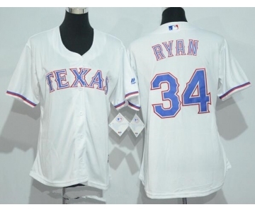 Women's Texas Rangers #34 Nolan Ryan Retired White Stitched MLB Majestic Cool Base Jersey