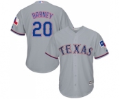 Youth Majestic Texas Rangers #20 Darwin Barney Replica Grey Road Cool Base MLB Jersey