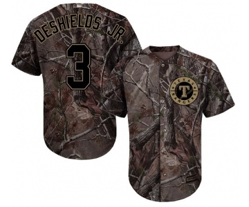 Youth Majestic Texas Rangers #3 Delino DeShields Authentic Camo Realtree Collection Flex Base MLB Jersey
