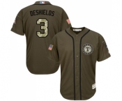 Youth Majestic Texas Rangers #3 Delino DeShields Authentic Green Salute to Service MLB Jersey