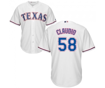 Youth Majestic Texas Rangers #58 Alex Claudio Replica White Home Cool Base MLB Jersey