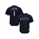 Youth Majestic Seattle Mariners #1 Jarrod Dyson Authentic Navy Blue Alternate 2 Cool Base MLB Jersey