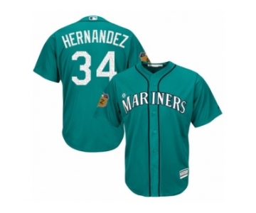 Youth Majestic Seattle Mariners #34 Felix Hernandez Authentic Aqua 2017 Spring Training Cool Base MLB Jersey