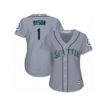 Women Majestic Seattle Mariners #1 Jarrod Dyson Replica Grey Road Cool Base MLB Jersey