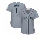 Women Majestic Seattle Mariners #1 Jarrod Dyson Replica Grey Road Cool Base MLB Jersey