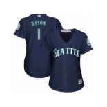 Women Majestic Seattle Mariners #1 Jarrod Dyson Replica Navy Blue Alternate 2 Cool Base MLB Jersey