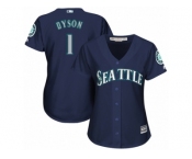 Women Majestic Seattle Mariners #1 Jarrod Dyson Replica Navy Blue Alternate 2 Cool Base MLB Jersey