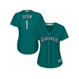 Women Majestic Seattle Mariners #1 Jarrod Dyson Replica Teal Green Alternate Cool Base MLB Jersey