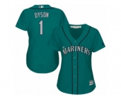 Women Majestic Seattle Mariners #1 Jarrod Dyson Replica Teal Green Alternate Cool Base MLB Jersey