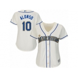 Women Majestic Seattle Mariners #10 Yonder Alonso Authentic Cream Alternate Cool Base MLB Jersey