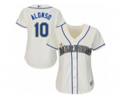 Women Majestic Seattle Mariners #10 Yonder Alonso Authentic Cream Alternate Cool Base MLB Jersey