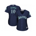 Women Majestic Seattle Mariners #10 Yonder Alonso Authentic Navy Blue Alternate 2 Cool Base MLB Jersey