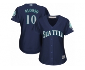 Women Majestic Seattle Mariners #10 Yonder Alonso Authentic Navy Blue Alternate 2 Cool Base MLB Jersey