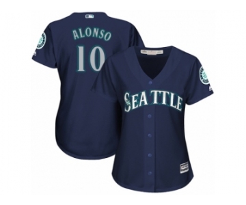 Women Majestic Seattle Mariners #10 Yonder Alonso Authentic Navy Blue Alternate 2 Cool Base MLB Jersey